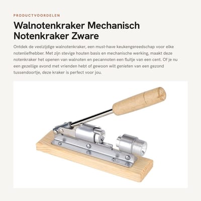 Dailygoods- Walnotenkraker Mechanisch - Notenkraker - Houten Basis - Keukengereedschap - Zware Notenkraker - Handvat