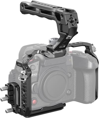 Quick Release Cage Kit voor Panasonic LUMIX GH7/GH6 met Top Handle, HDMI & USB-C Klem en ARRI Locatiegaten voor Stabiliteit en Functionaliteit