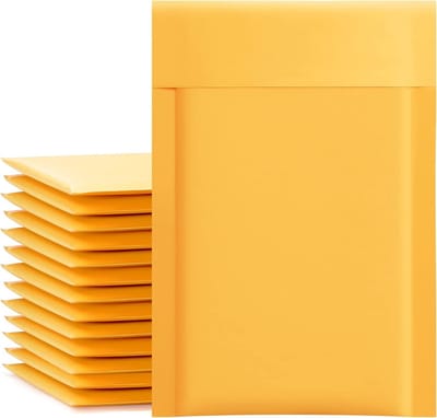50x Goudkleurige Gewatteerde Bubbelfolie Enveloppen 10x20 cm Zelfsluitend Verzenden