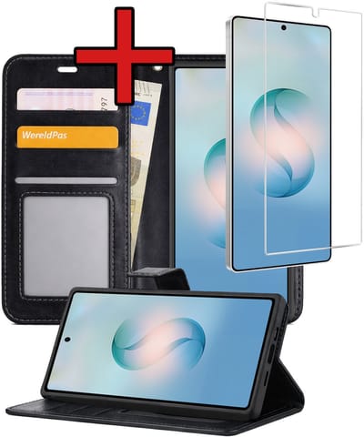 Hoesje - Met Screenprotector - Geschikt voor Samsung Galaxy S26 Ultra - Luxe Pasjeshouder - Flipcase - Bookcase Portemonee - Flip Case - Kunstleer Book Case - Book Cover - Walletcase - Portemonneehoes - Telefoonhoes - Zwart