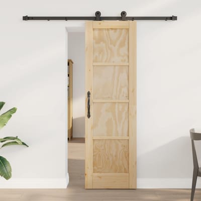 vidaXL - Schuifdeur - Naturel - en - Zwart - 61 - x - 198,5 - cm - Massief - grenenhout