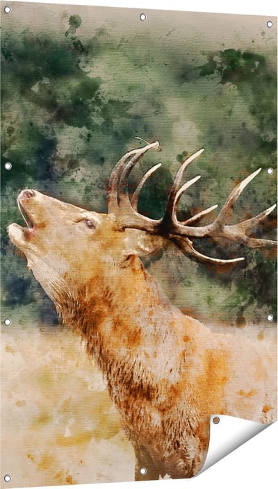Gards Tuinposter Hert Aquarel - Abstract - 80x120 cm - Tuindoek - Tuindecoratie - Wanddecoratie buiten - Tuinschilderij