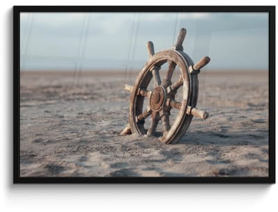 Poster in lijst - Fotolijst 90x60 cm - Posters - Scheepsstuur - Hout - Bruin - Zand - Posterlijst zwart - Decoratie - Wanddecoratie woonkamer - Muurdecoratie slaapkamer