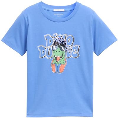 Tom Tailor - T-shirt met omkeerbare pailletten - Maat 92/98 - soft mid blue