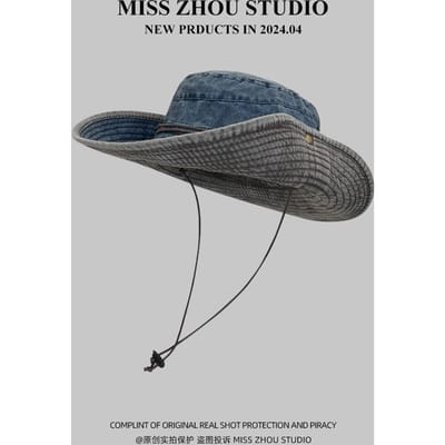Nouveau Chapeau Bob en Jean Été Lavé Bloc de Couleurs Rétro Chapeau de Pêcheur Grand Bord Pare-Soleil et Protection Solaire Chapeau d'Extérieur pour Randonnée Femmes 56-58cm gray