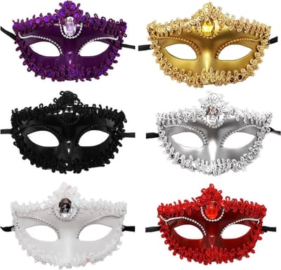 Zes Stuks Venetiaanse Maskers voor Carnaval, Feest, Kostuums en Themafeesten, Perfect voor Maskerballen en Feestelijke Gelegenheden