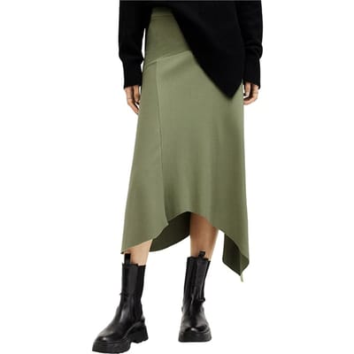 AllSaints Gia Skirt Grass Green Maat: 12 | Midi Rokken Outlet | Dames | Groen