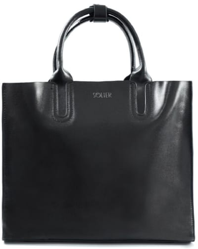 Solier FL31 Belviana - Leren dames tote bag - Met afneembare schouderriem - Stevig model - Zwart
