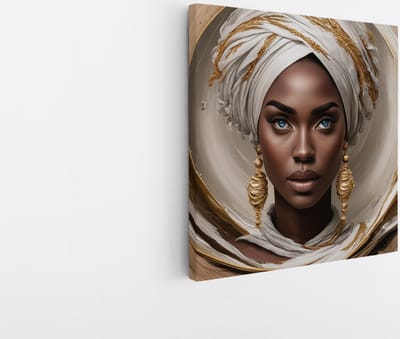 Saammp Canvas Schilderij - Afrikaanse Vrouw met sieraden - abstract - Beige - 20x20 - Foto op canvas - Wanddecoratie - Muurdecoratie Woonkamer - Slaapkamer decoratie - Canvas Print