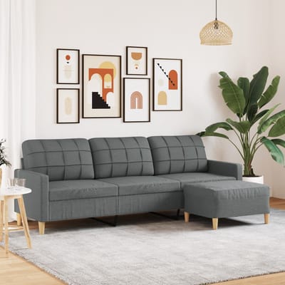 vidaXL - Driezitsbank - met - voetenbank - 210 - cm - stof - donkergrijs