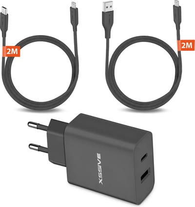Complete Snellader Set - 2 Meter - Geschikt voor iPhone 14, 13, 12, 11, X, 8, 7, SE en ouder - Snel Oplader met Kabels