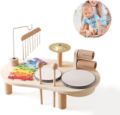 Houten Drumset Voor Kinderen, 7-In-1 Muziek Kinderspeelgoed, Montessori Educational Toys Drumset, Children'S Drumset