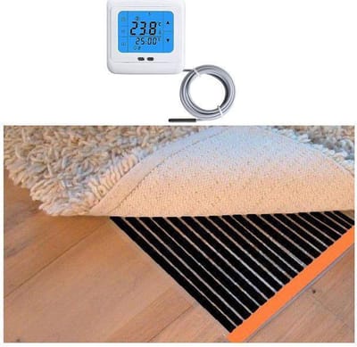 Woonkamer verwarmingsfolie infrarood folie voor vloerbedekking, tapijten vloerkleden elektrisch met TH 89 thermostaat 150 cm x 200 cm 480 Watt