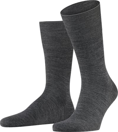 FALKE Airport eenkleurig wol katoen sokken heren grijs - maat 49-50