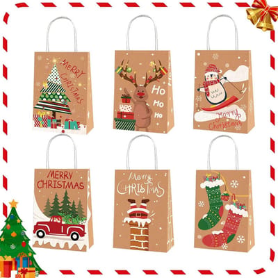 Cadeauzakjes voor Kerstmis, 12 stuks papieren zakjes voor Kerstmis, cadeauzakjes voor Kerstmis, kerstcadeauzakjes, papieren zakjes voor Kerstmis, kerstcadeauzakjes