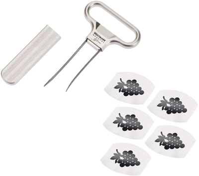 Westmark wijnset, 6-delig, 1 ontkurker/herkurker met flesopener Ah-So, Monopol-editie + 5 wijnschenktuiten Safety, staal/gegoten zink/PET, mat/zilver/zwart, 628533E7