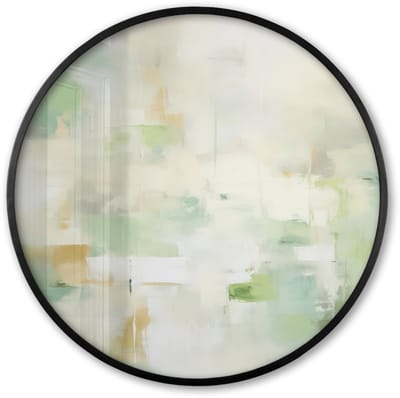 Poster in lijst Rond - Fotolijst 60x60 cm - Posters - Abstract - Kunst - Wit - Groen - Modern - Ronde posterlijst zwart - Decoratie - Wanddecoratie woonkamer - Muurdecoratie slaapkamer
