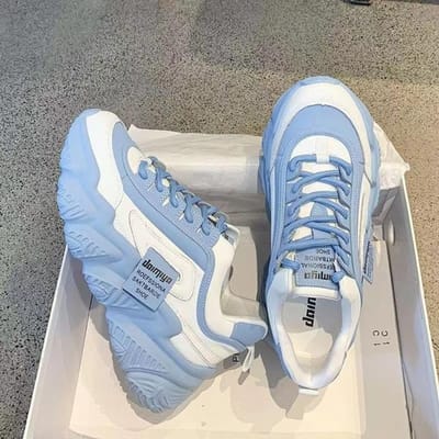 Chaussures à plateforme en PU de haute qualité Nouvelles chaussures décontractées pour femmes Respirantes Outdoor Semelle épaisse Baskets chunky Zapatillas Mujer 35 bleu