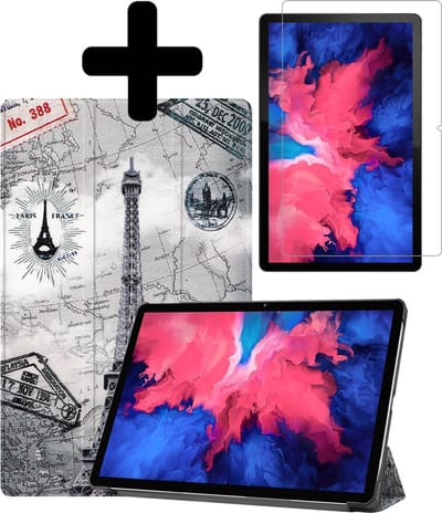 Hoes - Geschikt voor Lenovo Tab P11 Plus - Met Screenprotector - Trifold Bookcase - Hard Cover - Hardcover Book Case - Tablet Hoesje - Eiffeltoren