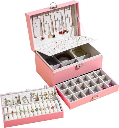Juwelendoos - Sieraad organizer - Sieraden opbergen - Grote capaciteit - 24 x 18 x 14.2 cm - Roze