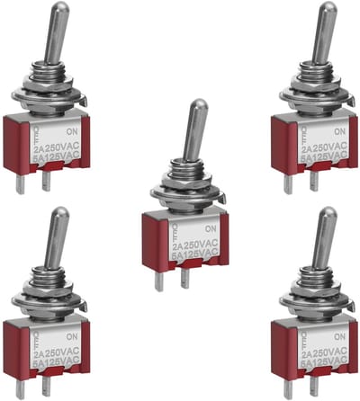Dailygoody - Miniatuur Rocker Switch - On-On Schakelaar - 2-Pin Verbinding - 2 A 250 V - Type - Geschikt voor Paneelmontage - 5 Stuks