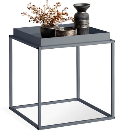 tectake® - Bijzettafel - Kleine salontafel - donkergrijs - 40x40x44cm, maximale draagkracht 30kg
