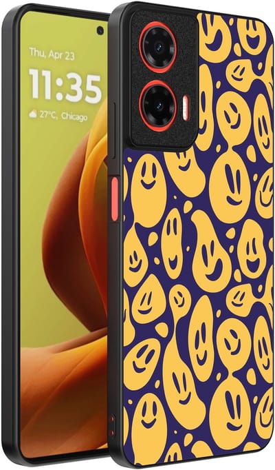 Smartphonica Telefoonhoesje Geschikt voor Motorola Moto G85 / Motorola Edge 50 Fusion met smiley opdruk - TPU backcover case emoji design - Paars Geel geschikt voor Motorola Edge 50 Fusion;Motorola Moto G85