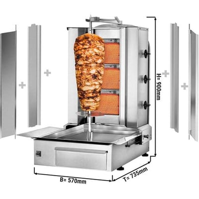 GGM Gastro Gas Gyros-/ Dönergrill - 3 Brenner - max. 40 kg - inkl. 2 Schutzbleche & 2 Flügeltüren