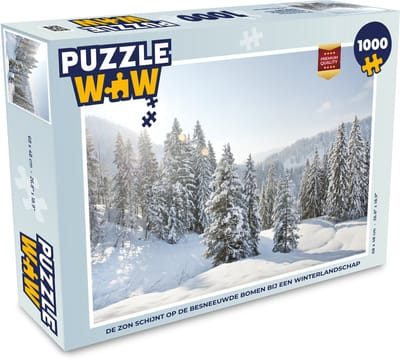 Puzzel De zon schijnt op de besneeuwde bomen bij een winterlandschap - Legpuzzel - Puzzel 1000 stukjes volwassenen