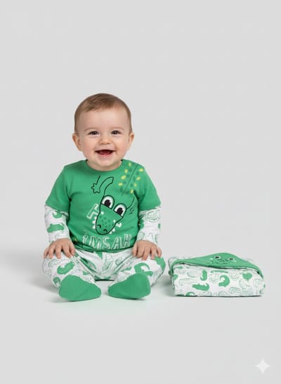 Krokodil - Baby pyjama met deken - Babykleding jongens - Broek met voetjes