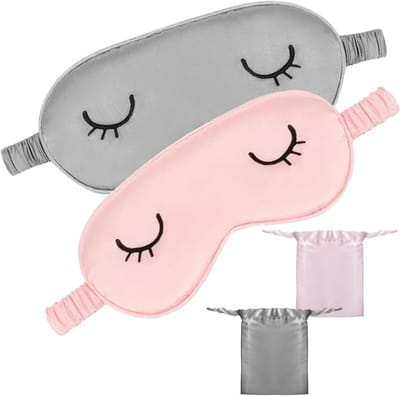 2 Pcs Kinderen Slaapmasker Satijnen Oogmasker voor Slaap - Grijs en Roze Set met Opbergtas, Zacht en Lichtgewicht Oogbedekking voor Jongens en Meisjes