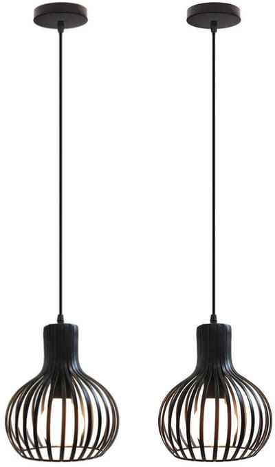 2 Stuks Hanglampen Woonkamer E27 Plafondlamp Moderne Creatieve Kroonluchter voor Slaapkamer Zwart