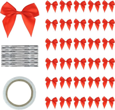30 Stuks Satijnen Ribbons van 7 cm x 7 cm, Kleine Strikjes voor Decoraties, Dubbelzijdige Plakband voor Creatieve Projecten en Cadeauversiering in Meerdere Kleuren (Rood)