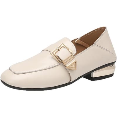 Chaussures en cuir souple à talons épais pour femmes, petites chaussures en cuir de Style britannique rétro sauvage à tête carrée, chaussures simples de printemps et d'été 39 beige