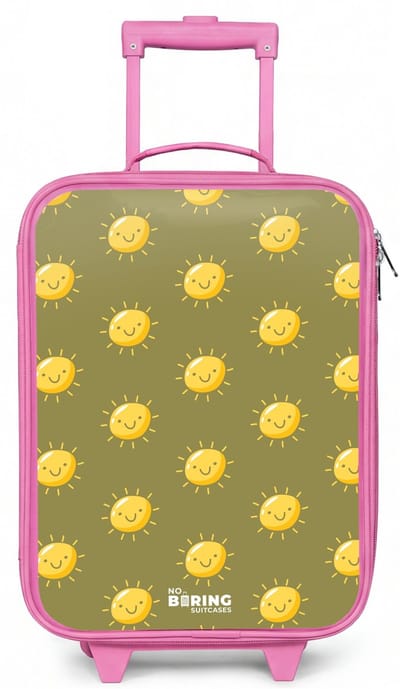 NoBoringSuitcases.com® - Kinderkoffer roze - Kindertrolley meisje - Sunny situation olijf - Koffer kind lichtgewicht - Reiskoffer trolley voor kinderen - Koffertje met lichtgevende wieltjes - Rolkoffer