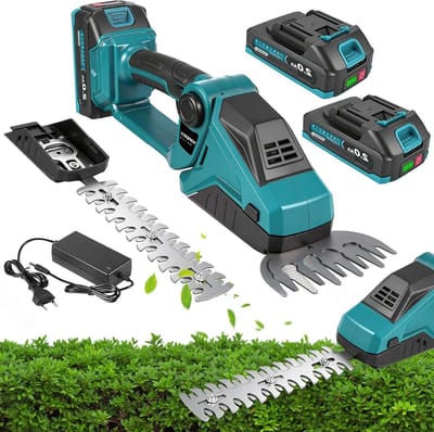 SnelShoppen - 2-in-1 Accu Heggenschaar & Grasscheerder - 280W Borstelloze Motor - 200 mm Snijdikte - 2 x 2.0Ah Batterijen - Verstelbare Kop - Tuin Ger