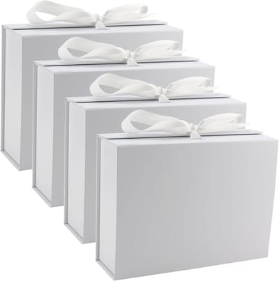 Set van 4 Luxe Witte Cadeau Dozen 23 x 17 x 7 cm - Vouwbare Geschenkdozen voor Verjaardag, Bruiloft en Feestjes