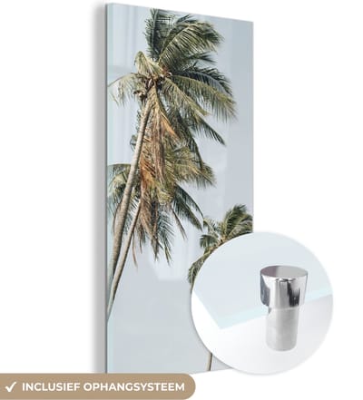 MuchoWow® Glasschilderij 20x40 cm - Schilderij acrylglas - Palmen - Zomer - Tropisch - Foto op glas - Schilderijen