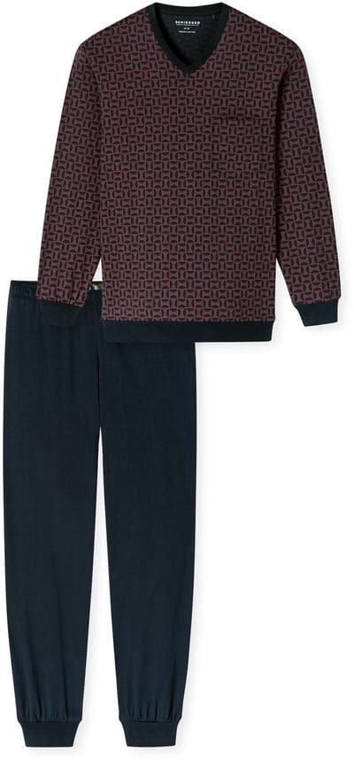 Schiesser pyjama heren lange mouw 100% katoen - Comfort - 181162 - Met boordjes - 58 - Rood