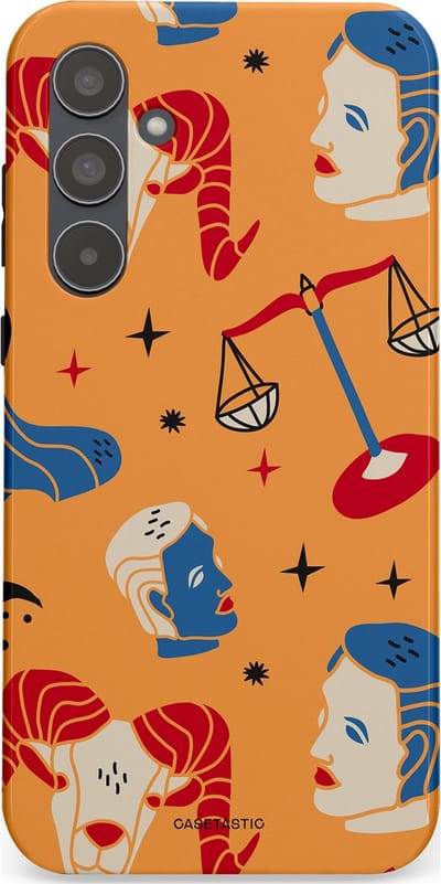 Casetastic hoesje geschikt voor Samsung Galaxy A55 - Dubbellaagse bescherming - Zodiac in lijn - Fashion Case - Okergeel Terracotta Zand Rood