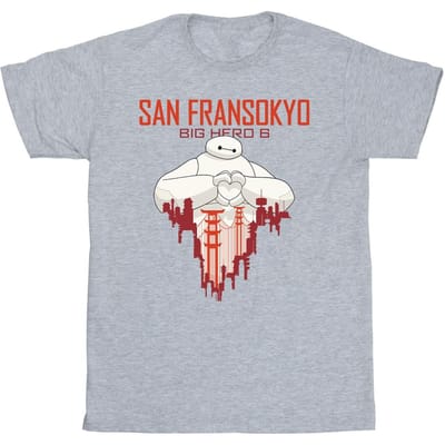 Disney Heren Big Hero 6 Baymax San Fransokyo Hart T-Shirt (Sportgrijs)