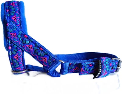 Hoofdhalster hond - Anti trek - Gevoerd - Maat XL - Blauw - Bloemen - Antitrek hoofdhalster hond - Hoofdhalster hond - Antitrek hond - Trainingshalsband
