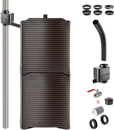 KADAX Regenton, modulaire regenwatertank voor tuin, weerbestendig regenvat 126 liter, waterverzamelaar, regencontainer van kunststof, watervat (2 x mokka + verzamelaarset A)