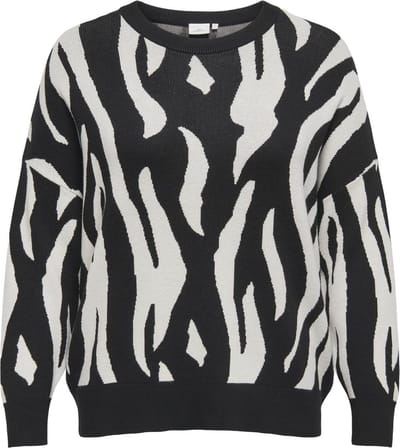ONLY CARMAKOMA CARMONTANA LS JQ LOOSE O-NECK KNT Dames Trui - Black Birch