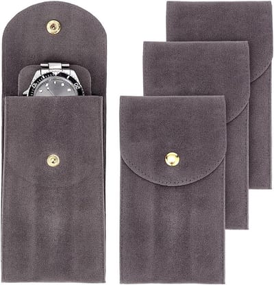Set van 4 Slate Grey Velours Horlogetassen, Opbergzak voor Horloges, Reisorganizer voor Sieraden en Munten, 13 x 7 cm