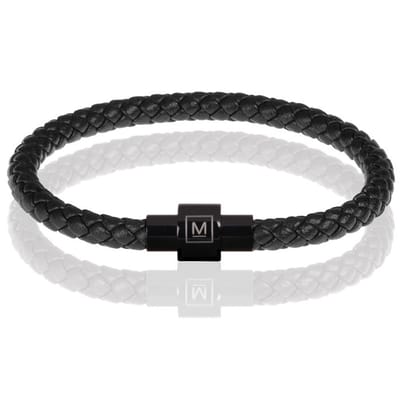 Memphis armband leer en edelstaal Zwart-20cm