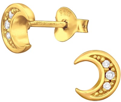 Joy|S - Zilveren maan oorbellen - 7 mm - zirkonia - gold plated