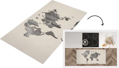 Keukenloper - Loper keuken - Wereldkaart - Hout - Design - 120x60 cm - Keukenloper vinyl