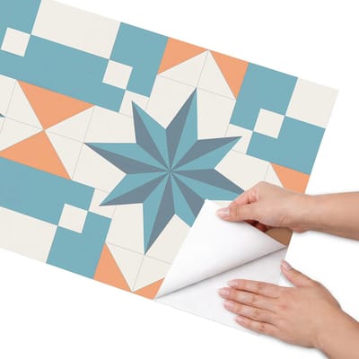 Coloray Meubel Wrap Folie - Turkoois Meubelfolie - 50x100 cm - Decoratiefolie Zelfklevend Stertegels - Meubelfolie Zelfklevend - Geometrische Meubelfolie - Wrapfolie Keuken - Wanddecoratie - Geometrie