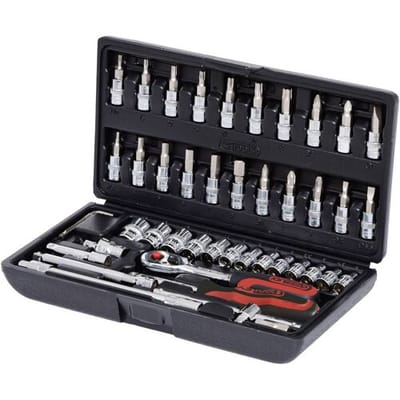 KS Tools CHROME+ - Dopsleutelset - 46-delig - Ratel met Snelontgrendeling - Hoogglans Chroom
